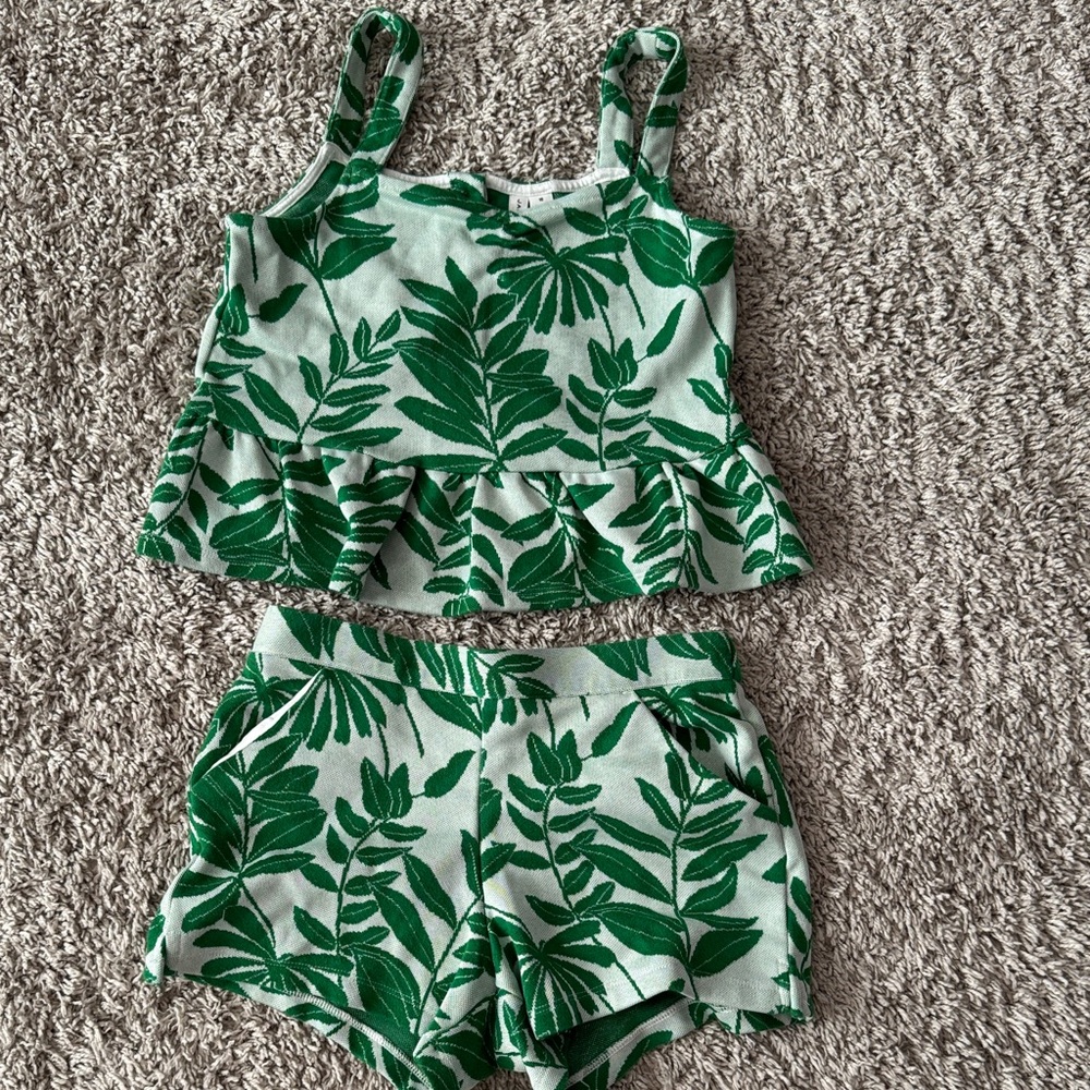 Janie and Jack Green Leaf Print Kids Matching Set